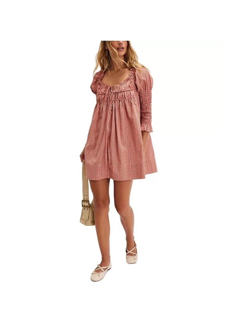 Free People Pink Patterned Smocked Mini Dress